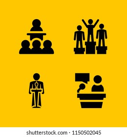 4 convention icons in vector set. podium, conference, speaker and lectern illustration for web and graphic design
