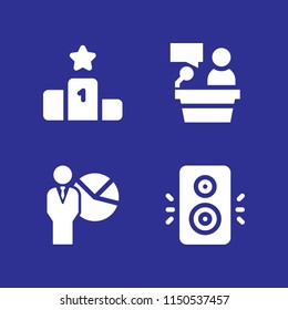 4 convention icons in vector set. lectern, podium, speaker and presentation illustration for web and graphic design