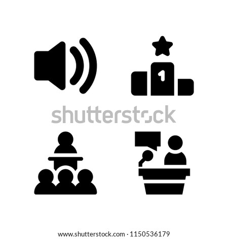 4 convention icons in vector set. podium, lectern, speaker and conference illustration for web and graphic design