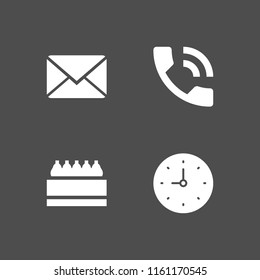 4 Copy Icons In Vector Set. Clock, Gift Basket, Phone And Close Envelope Illustration For Web And Graphic Design