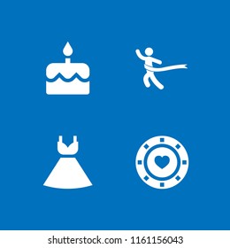 4 copy space icons in vector set. dress, casino token with heart, run and birthday illustration for web and graphic design