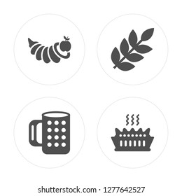 4 Cornucopia, Beer, Wheat, Pie Modern Icons On Round Shapes, Vector Illustration, Eps10, Trendy Icon Set.