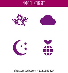 4 cosmos icons in vector set. planet, explosion, night and filled cloud illustration for web and graphic design