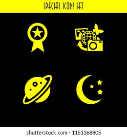 4 cosmos icons in vector set. earth pictures, star, planet and night illustration for web and graphic design