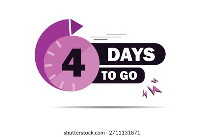 4 días de cuenta regresiva para ir Anuncio. cuatro tiempo de cuenta de venta Lable con forma de reloj, 04 días para ir Días para ir Icono, color azul Días para ir Anuncio, Vector EPS 10