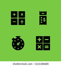 4 counting icons in vector set. calculator, bill, calculation and stopwatch illustration for web and graphic design