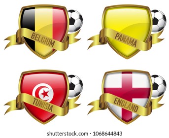 4 Countries Flags Icon Group G with gold Frame & Ribbon
