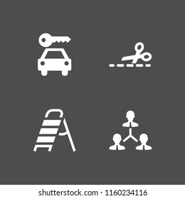 4 couple icons in vector set. relationship, farming and gardening, rent and cutting with a scissor on broken line illustration for web and graphic design
