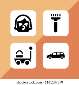 4 couple icons in vector set. farming and gardening, kiss and minivan illustration for web and graphic design