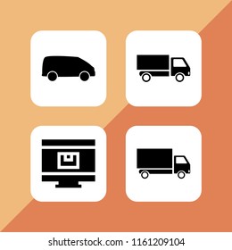 4 courier icons in vector set. delivery truck, van and shipping and delivery illustration for web and graphic design