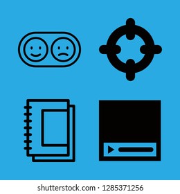 4 course icons with college notebook and video educative class in this set