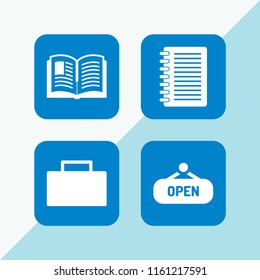 4 cover icons in vector set. notebook, case, book and open illustration for web and graphic design