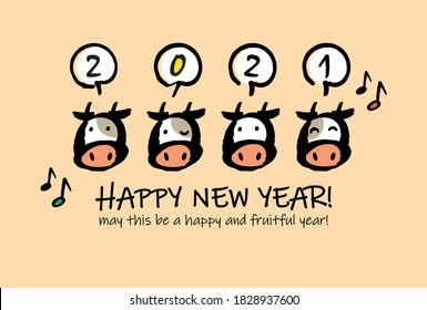 4 cows with words balloon of 2021