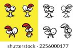 4 crazy chicken face mascot vector illustration set. isolated background and editable. 