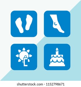4 cream icons in vector set. sunblock, foot, happy birthday and feet illustration for web and graphic design