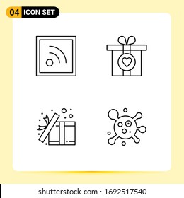 4 Creative Icons Modern Signs and Symbols of feed; present; gift; box; atom Editable Vector Design Elements