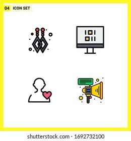 4 Creative Icons Modern Signs and Symbols of custom earrings; megaphone; data; love; 89 Editable Vector Design Elements