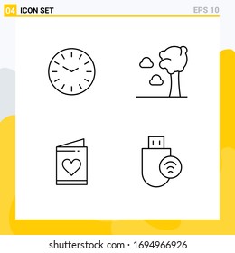 4 Icônes créatives Signes et symboles modernes du temps; coeur; arbour; carte; éléments de conception vectorielle modifiables des périphériques