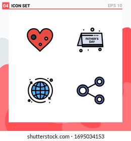 4 Creative Icons Modern Signs and Symbols of heart; globe; favorite; father; connect Editable Vector Design Elements