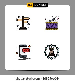 4 Creative Icons Modern Signs and Symbols of direction; news; cross road; local; castle Editable Vector Design Elements