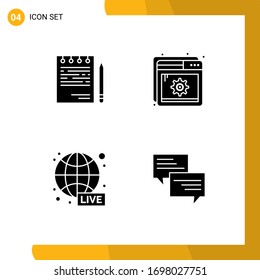 4 Creative Icons Modern Signs and Symbols of business; broadcasting; list; optimization; news Editable Vector Design Elements