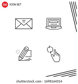 4 Creative Icons Modern Signs and Symbols of envelope; pencil; message; computer; painting Editable Vector Design Elements