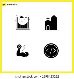 4 Creative Icons Modern Signs and Symbols of bridge; bodybuilding; building; historic; muscle Editable Vector Design Elements