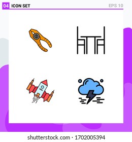 4 Iconos creativos Signos modernos y símbolos de pinzas; cuadro; reparación; escritorio; elementos de diseño de vectores editables de nave espacial