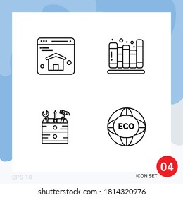 4 Iconos creativos Signos y símbolos modernos del navegador; carpintero; volver a la escuela; biblioteca; elementos de diseño de vectores editables de entorno