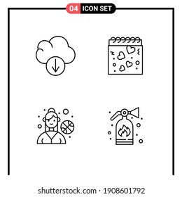4 Iconos creativos Signos y símbolos modernos de nubes; juego al aire libre; calendario; romance; elementos de diseño de vectores editables por incendio