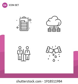 4 Creative Icons Modern Signs and Symbols of battery; hotel; cloud; technology; leak Editable Vector Design Elements
