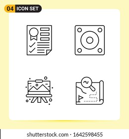 4 Creative Icons for Modern website design and responsive mobile apps. 4 Outline Symbols Signs on White Background. 4 Icon Pack.
