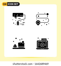 4 Creative Icons for Modern website design and responsive mobile apps. 4 Glyph Symbols Signs on White Background. 4 Icon Pack.