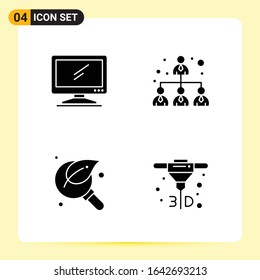 4 Iconos creativos para diseño de sitios web modernos y aplicaciones móviles sensibles. 4 Símbolos de glifo en fondo blanco. Paquete de 4 iconos.