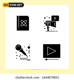 4 Iconos creativos para diseño de sitios web modernos y aplicaciones móviles sensibles. 4 Símbolos de glifo en fondo blanco. Paquete de 4 iconos.