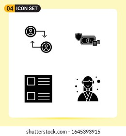 4 Iconos creativos para diseño de sitios web modernos y aplicaciones móviles sensibles. 4 Símbolos de glifo en fondo blanco. Paquete de 4 iconos.