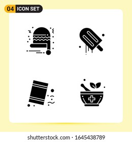 4 Iconos creativos para diseño de sitios web modernos y aplicaciones móviles sensibles. 4 Símbolos de glifo en fondo blanco. Paquete de 4 iconos.
