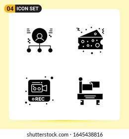 4 Iconos creativos para diseño de sitios web modernos y aplicaciones móviles sensibles. 4 Símbolos de glifo en fondo blanco. Paquete de 4 iconos.