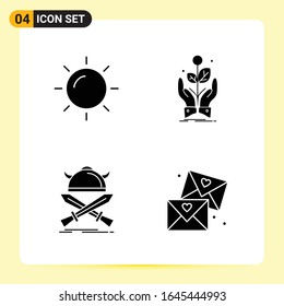 4 Iconos creativos para diseño de sitios web modernos y aplicaciones móviles sensibles. 4 Símbolos de glifo en fondo blanco. Paquete de 4 iconos.