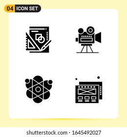4 Iconos creativos para diseño de sitios web modernos y aplicaciones móviles sensibles. 4 Símbolos de glifo en fondo blanco. Paquete de 4 iconos.