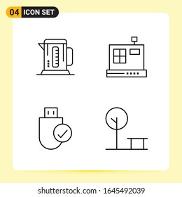 4 Iconos creativos para diseño de sitios web modernos y aplicaciones móviles sensibles. 4 Símbolos de esquema en fondo blanco. Paquete de 4 iconos.
