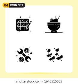 4 Iconos creativos para diseño de sitios web modernos y aplicaciones móviles sensibles. 4 Símbolos de glifo en fondo blanco. Paquete de 4 iconos.