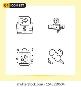4 Iconos creativos para diseño de sitios web modernos y aplicaciones móviles sensibles. 4 Símbolos de esquema en fondo blanco. Paquete de 4 iconos.