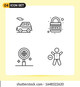 4 Iconos creativos para diseño de sitios web modernos y aplicaciones móviles sensibles. 4 Símbolos de esquema en fondo blanco. Paquete de 4 iconos.