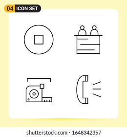 4 Iconos creativos para diseño de sitios web modernos y aplicaciones móviles sensibles. 4 Símbolos de esquema en fondo blanco. Paquete de 4 iconos.