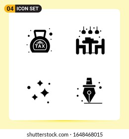 4 Iconos creativos para diseño de sitios web modernos y aplicaciones móviles sensibles. 4 Símbolos de glifo en fondo blanco. Paquete de 4 iconos.