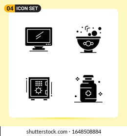 4 Creative Icons for Modern website design and responsive mobile apps. 4 Glyph Symbols Signs on White Background. 4 Icon Pack.