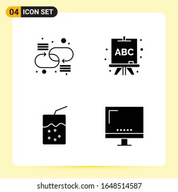 4 Iconos creativos para diseño de sitios web modernos y aplicaciones móviles sensibles. 4 Símbolos de glifo en fondo blanco. Paquete de 4 iconos.