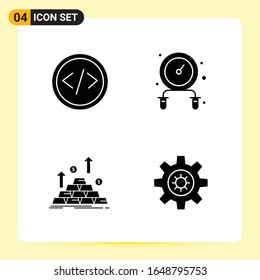 4 Iconos creativos para diseño de sitios web modernos y aplicaciones móviles sensibles. 4 Símbolos de glifo en fondo blanco. Paquete de 4 iconos.