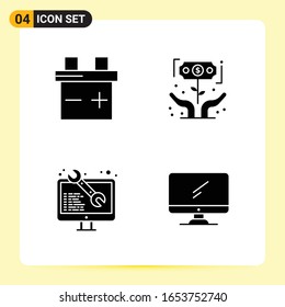4 Creative Icons for Modern website design and responsive mobile apps. 4 Glyph Symbols Signs on White Background. 4 Icon Pack.